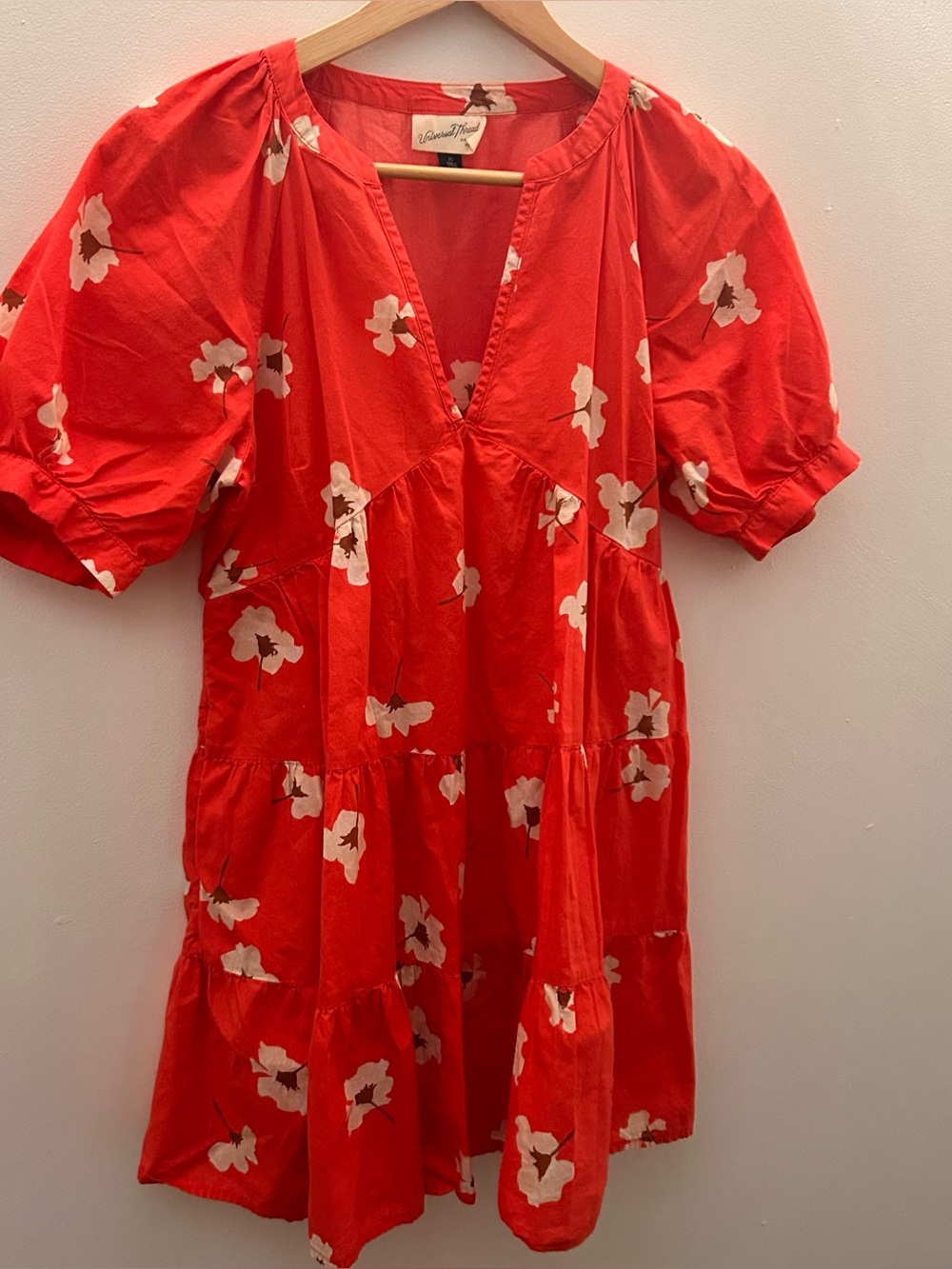 Universal Thread Red Floral V-Neck Button Front Shirt/Mini Dress